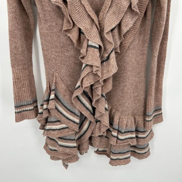 ANTHROPOLOGIE Sparrow Brown Lambs Wool Angora Knit Ruffle Cardigan Sweater Small - Picture 4 of 7